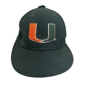 Green Miami Hurricanes New Era 59FIFTY Cap Hat 100% Wool Fitted 7